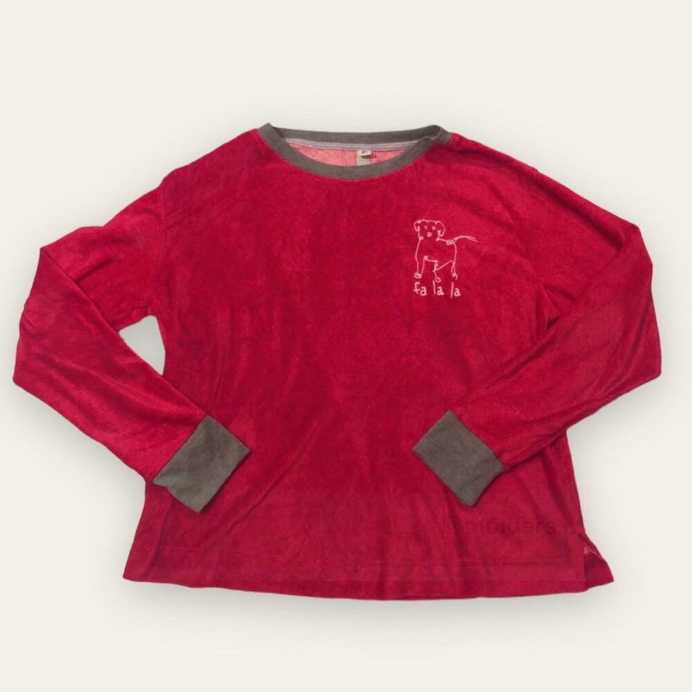 Ellen Degeneres Red & Gray Dog Christmas Embroidery Soft Pajama Shirt